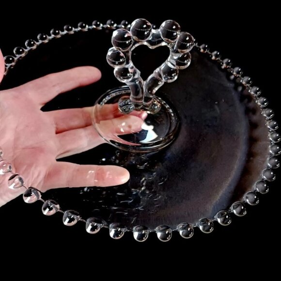 Vintage Imperial Glass Candlewick Heart Handled Plate  8" Hobnail Edge - Picture 4 of 6